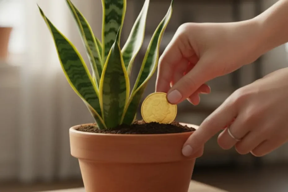 Pokopajte kovanec v loncu jezikaste: Zakaj to privlači blagostanje in kako to storiti prav?